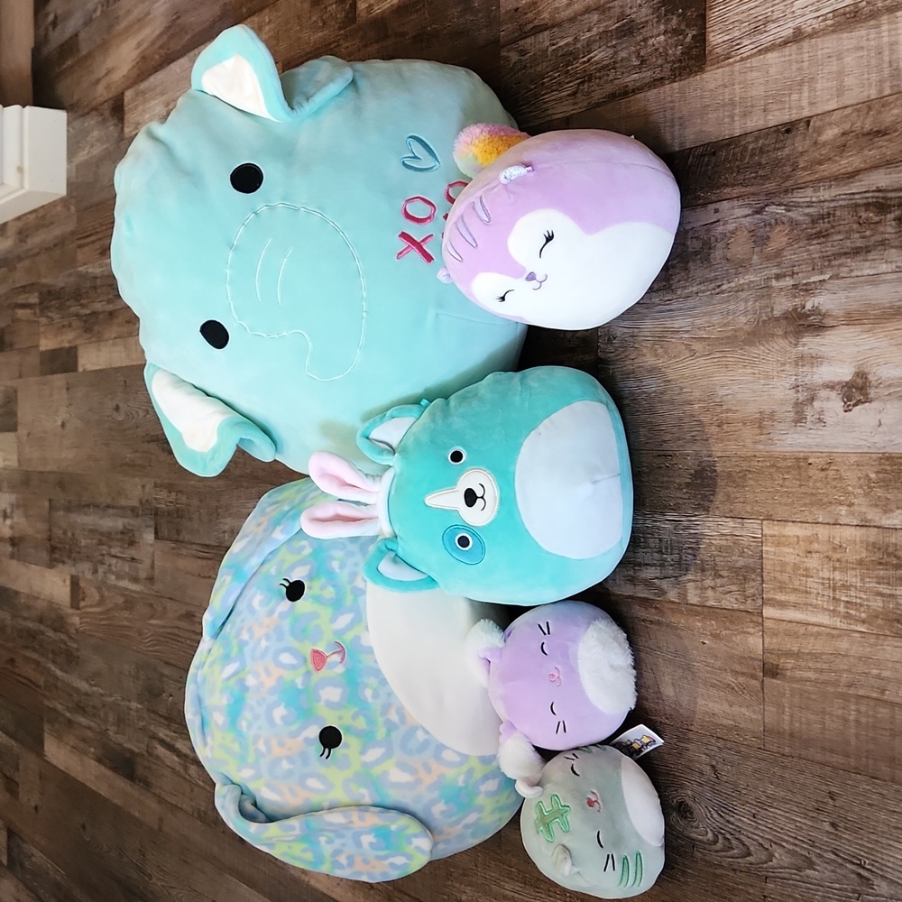 Lot Of‎ 6 Squishmallows One Reversible Squirell Bunny Dog Plush Collectible Toy